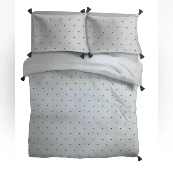 IKEA RAVTOREL King Duvet Set White Black tassel Boho bedding